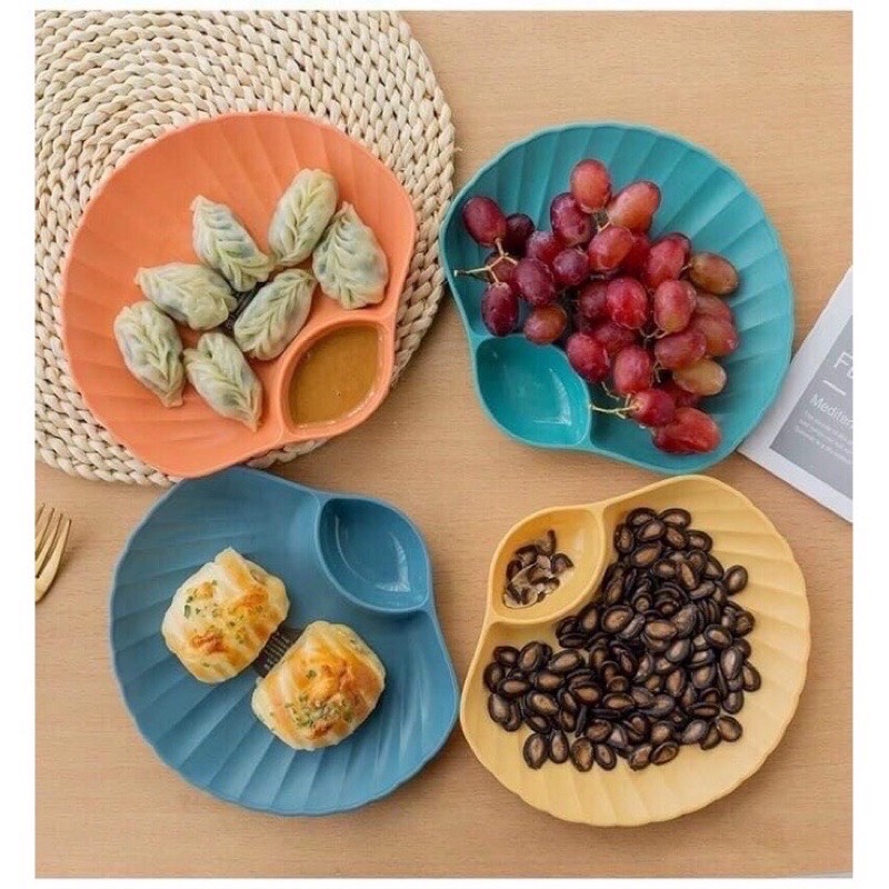 (Sò)Set 4 dĩa sò nhựa lúa mạch có khay đựng nước chấm