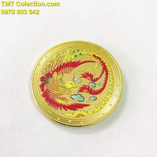 Xu Phụng Hoàng Lửa In Màu Vàng; đường kính 4cm, mỗi chi tiết trên đồng xu được in màu 3D nổi bật, tinh xảo- SP005301