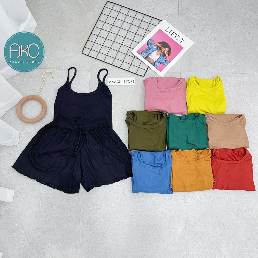 Đồ ngủ 2 dây thun tăm chất mát lạnh, bộ đồ ngủ nữ hai dây sexy mềm mại, co giãn thoáng mát AKACHI - BN01