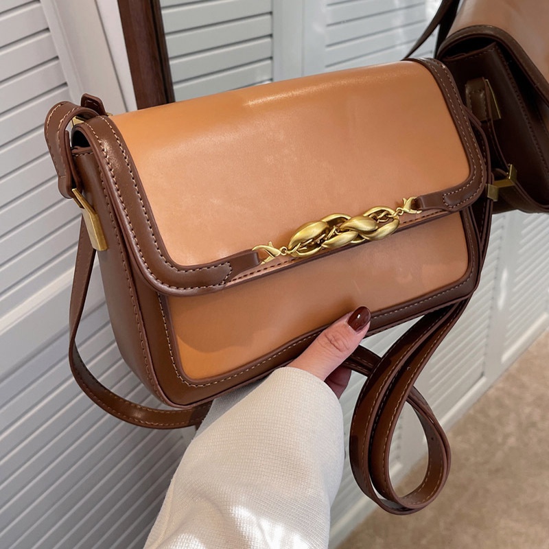 Túi đeo vai IELGY hình vuông cỡ nhỏ màu sắc tương phản phong cách cổ điển thời trang cho nữ