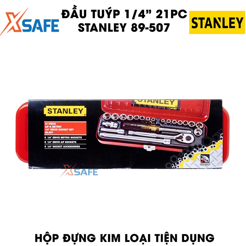 Đầu tuýp 1/4 inch STANLEY 89-507 21 chi tiết, chất liệu thép CR-V cao cấp, cứng cáp, không bị mài mòn, gỉ sét