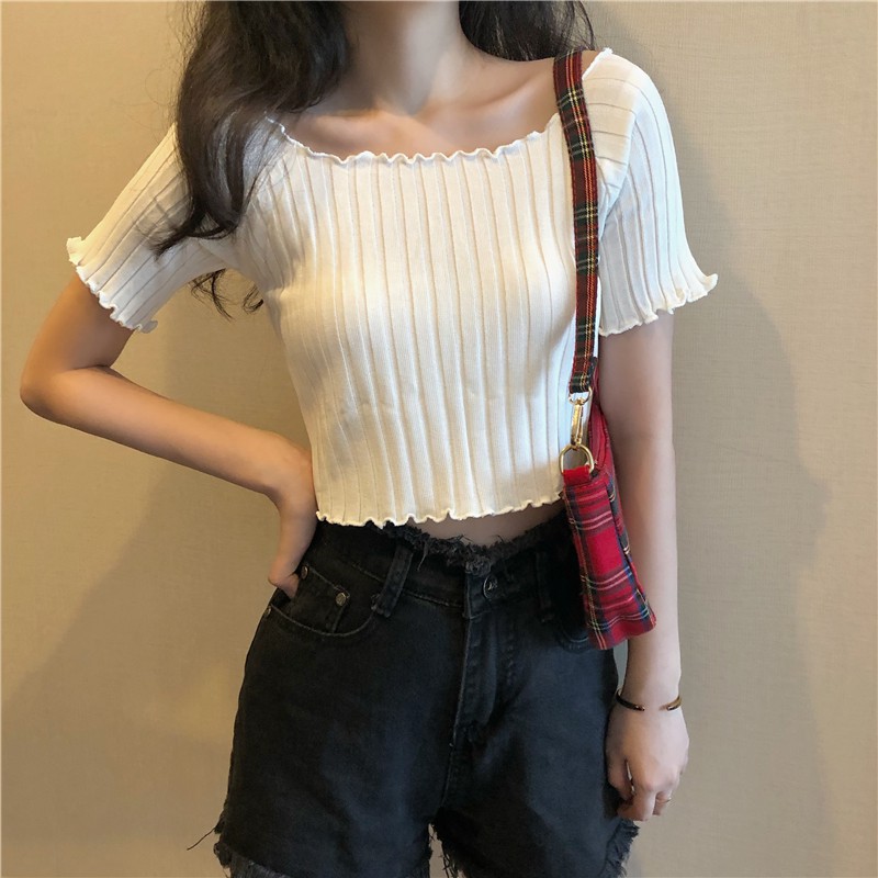 Áo thun gân trễ vai DA326