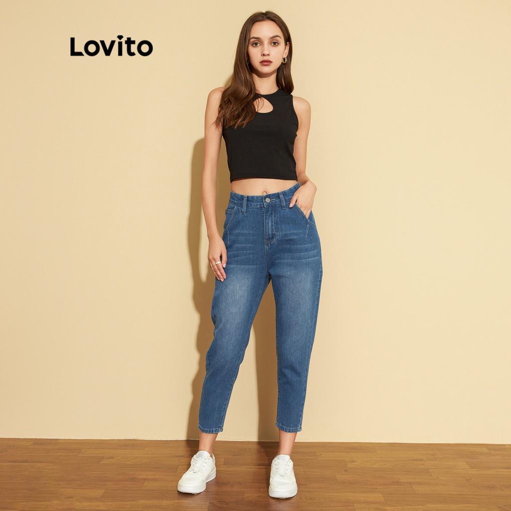 Áo sát nách Lovito cắt xẻ không nhăn không tay màu trơn phong cách thường ngày L25ED005 (màu đen)