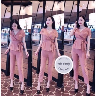 Sét bộ thời trang công sở cột nơ eo trẻ trung