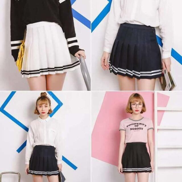 Chân váy tennis thủy thủ cạp cao chân 2 viền sọc năng động( cv xếp ly sọc) | BigBuy360 - bigbuy360.vn