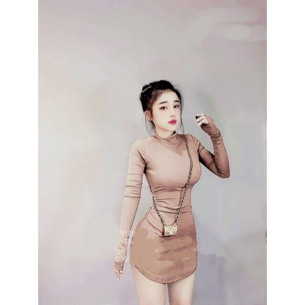 Đầm ôm body tay dài dây kéo hở lưng chất thun borip dày dặn, độ co giãn tốt, hack dáng, váy ôm body nữ hở lưng MIDORI247