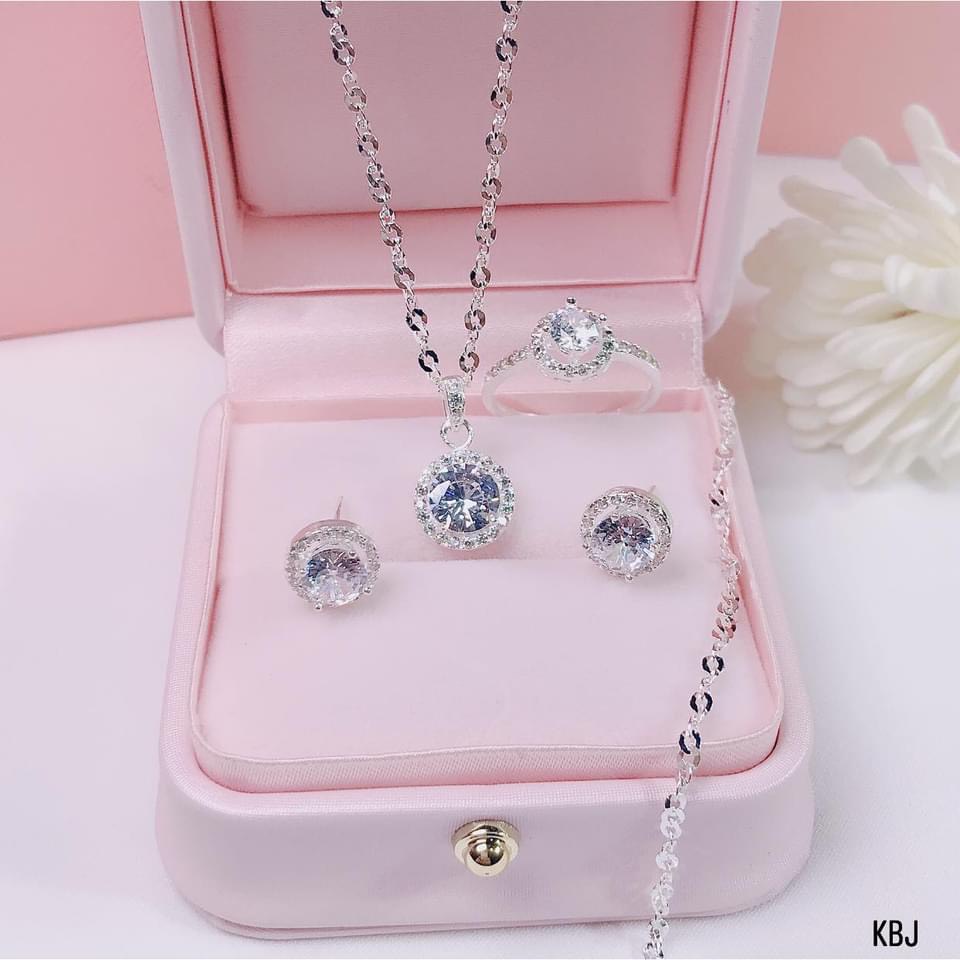 Bộ trang sức bạc thật mặt tròn đính đá dành cho nữ siêu sang chảnh - Kho sỉ bạc Nhất Linh