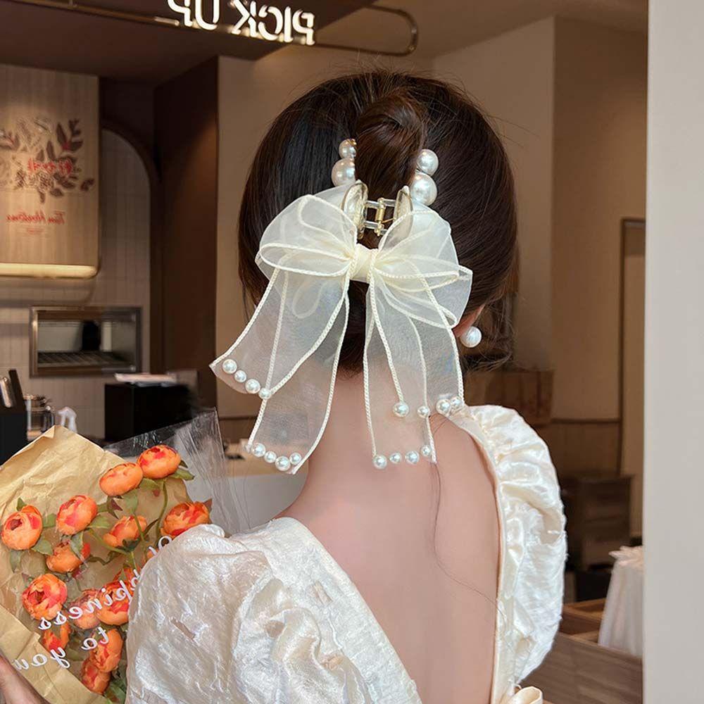 Kẹp Tóc Nơ Ruy Băng Lớn Màu Đen / Be Thời Trang Dành Cho Bạn Nữ WMES15H