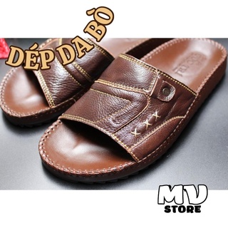 Dép nam, dép quai ngang nam da bò đế lõm may viền cao cấp DT15