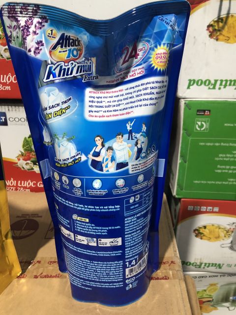 Nước giặt khử mùi Attack 1.4kg Hương hoa anh đào/ Lavender - 1.4 kg chỉ 59k