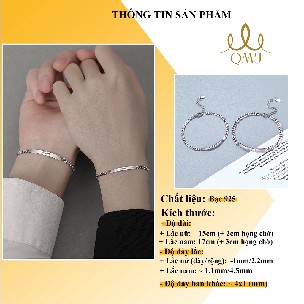 Vòng tay cặp đôi nam nữ Unisex bạc 925, khắc tên theo yêu cầu, tình bạn thân đẹp Always QMJ - Q588