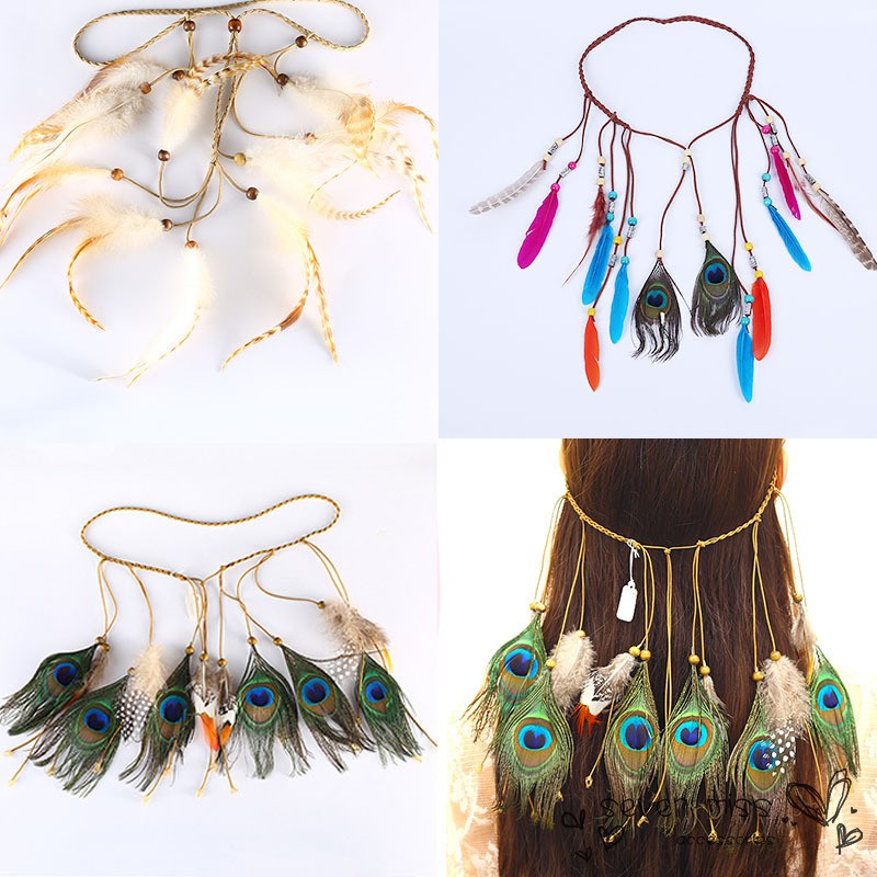 Vòng đeo đầu lông vũ phong cách boho thời trang