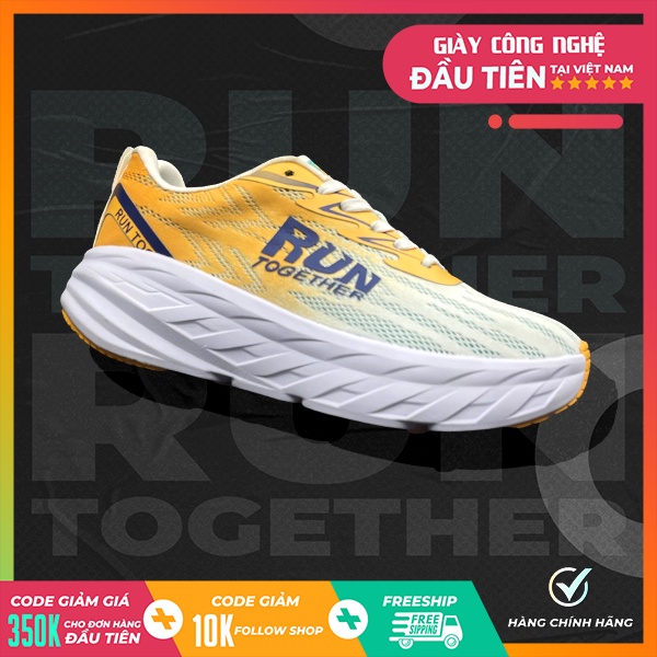 Giày thể thao chạy bộ chính hãng Run Together công nghệ gắn chip thông minh - Giày sneaker màu vàng đế cao