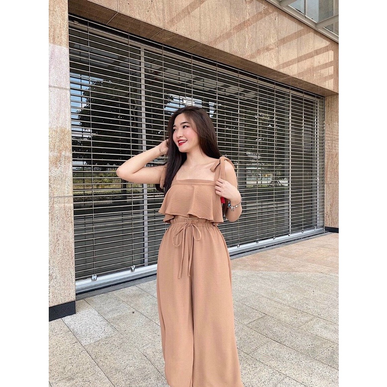 [ Miễn phí ship 2022 ] Set bộ nữ áo croptop cột nơ vai , bộ quần ống xuông đi làm đi chơi ,thời trang công sở