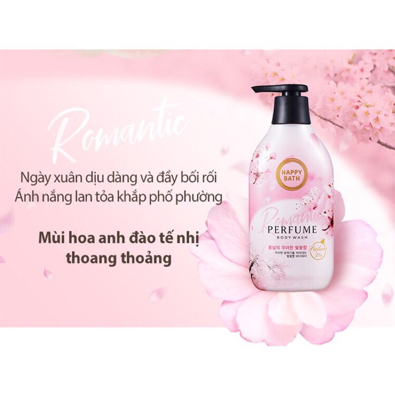 Sữa Tắm Cao Cấp Hàn Quốc HAPPY BATH Perfume Body Wash - Romantic Cherry Blossom 900ml