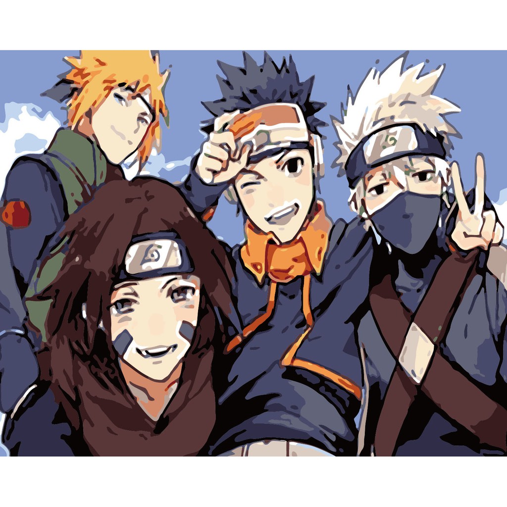 Tranh sơn dầu số hóa rẻ,đẹp,khung gỗ 40 x 50cm,Tranh tự tô màu theo số hoạt hình doremon naruto
