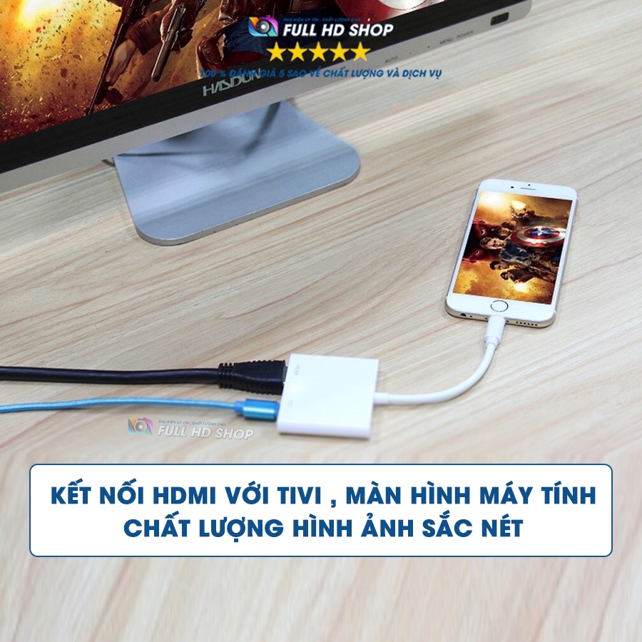 Cáp HDMI iPhone -  Cáp Lightning to HDMI - Cáp chuyển đổi lightning sang HDMI tích hợp cổng sạc cho iphone ipad
