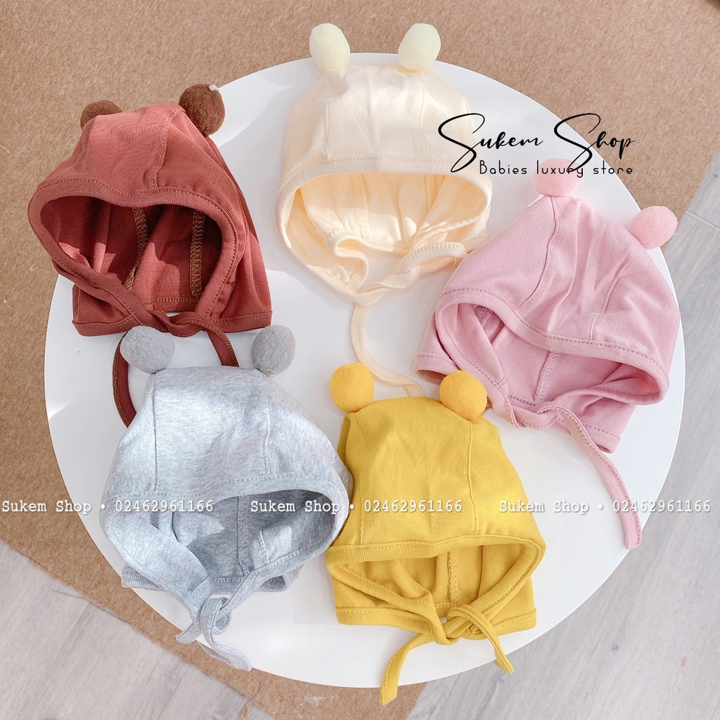 Mũ Quả Bông Buộc Dây Chất Cotton Mềm Mịn Co Dãn