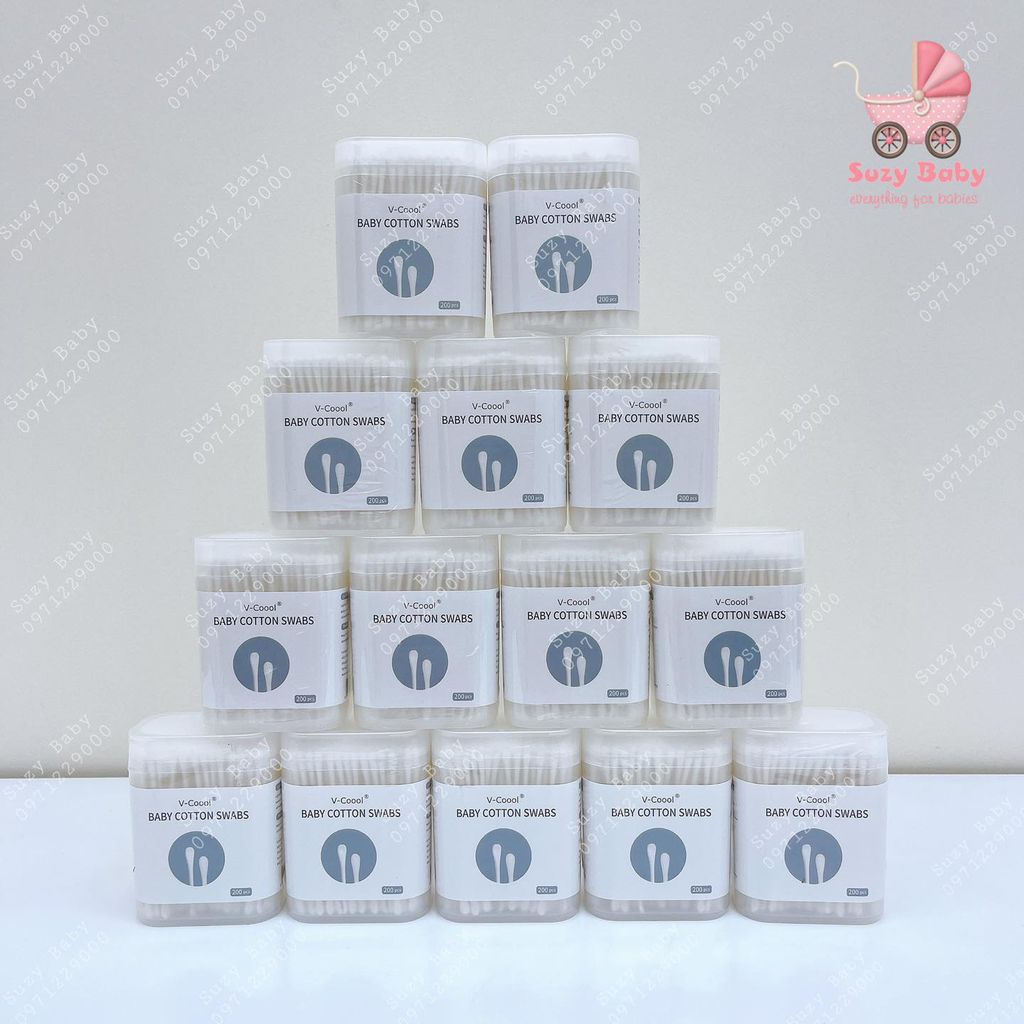 Tăm bông Vcool cho bé hộp 200 que cao cấp