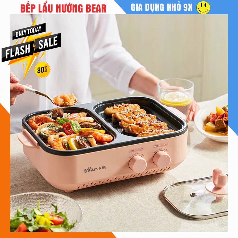 [Mã 154ELSALE2 giảm 7% đơn 300K] Bếp Lẩu Nướng Điện 2 Ngăn Đa Năng Mini 2 trong 1 Bear DKL-C12D1 - Bảo Hành 12 Tháng