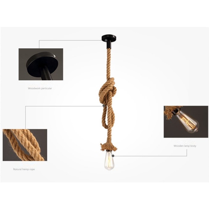 Đèn Thả Dây Thừng Trang Trí Quán Bar Nhà Hàng Kèm Bóng Led Edison, Dây Đèn Thả Bàn Ăn Phòng Khách Sáng Tạo Độc Đáo
