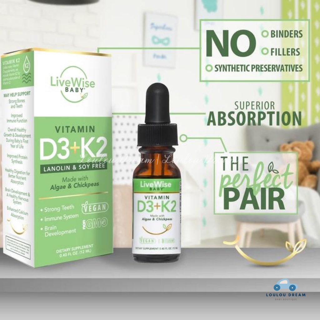 Vitamin D3K2 Livewise Organic - Livewise Baby nội địa Mỹ