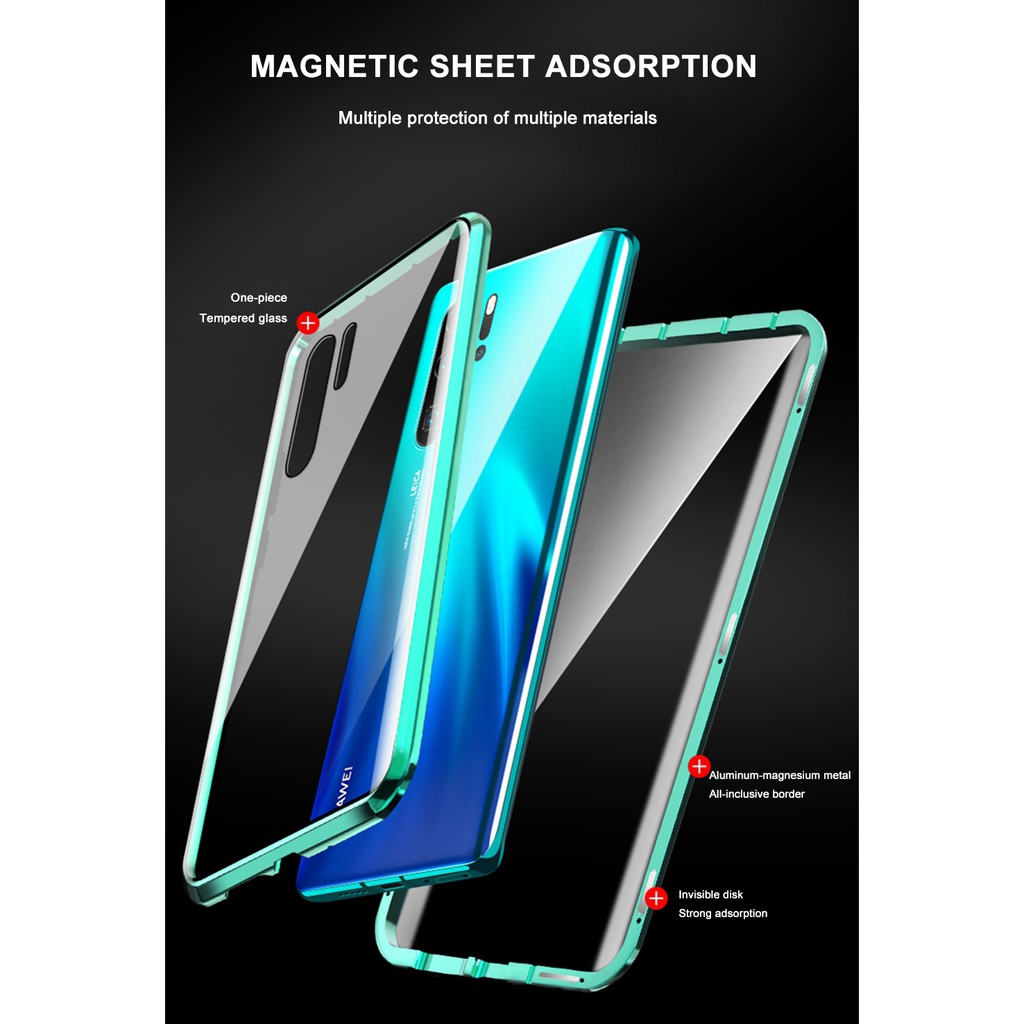 Ốp Lưng Kính Cường Lực Trong Suốt Với Khung Kim Loại Từ Tính Cho Huawei P20 Pro P30 P30 Pro P40 Pro P40 Pro Mate 10 Pro Mate 20 Pro Mate 30 Pro