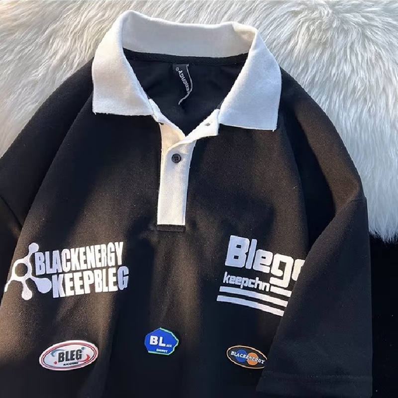 Áo Thun Polo Tay Ngắn Dáng Rộng Thoáng Khí In Chữ Phong Cách Hip hop Nhật Bản Thời Trang Cho Nam Và Nữ