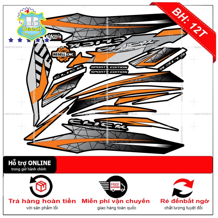 ( Quí khách vui lòng mang ra tiệm cho thợ dán ) Tem Click vario 150 cam đen