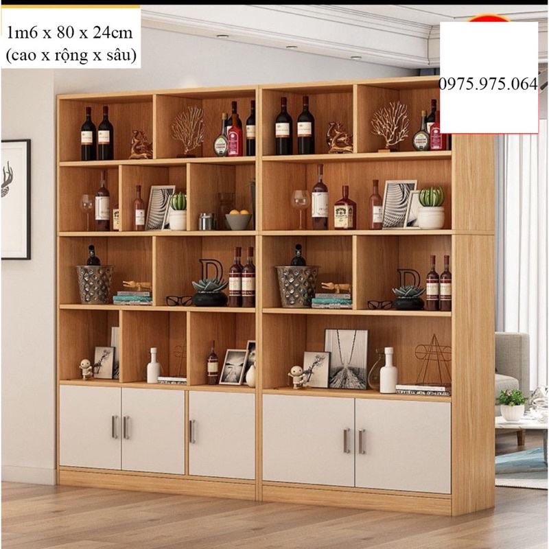 Tủ sách gỗ, vách ngăn, giá để đồ 5 tầng có ngăn tủ decor trang trí gỗ MDF phủ Melamin -  HANT