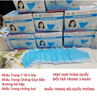 Khẩu Trang Y Tế 4 Lớp 50 Cái - FREE SHIP - KHẨU TRANG KHÁNG KHUẨN, LỌC KHÓI BỤI BỘ QUỐC PHÒNG - BÁN SỈ LẺ
