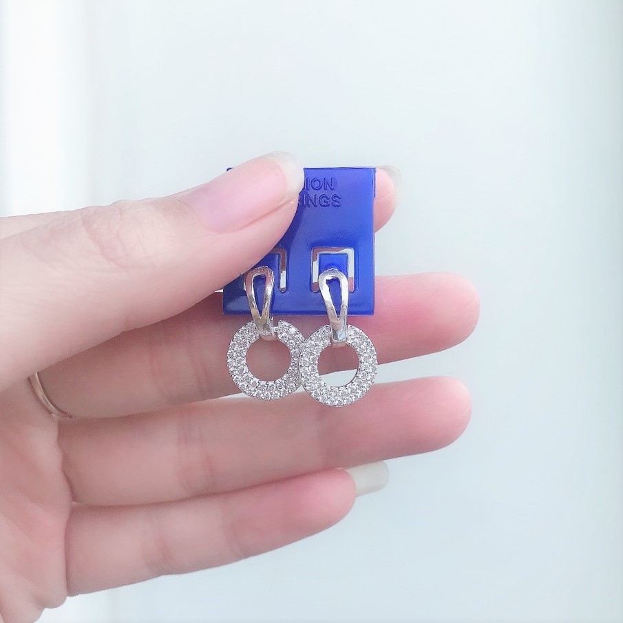 Bông tai bạc hình tròn to đính đá, chất liệu bạc ta sang trọng - Trang sức bạc Evasilver