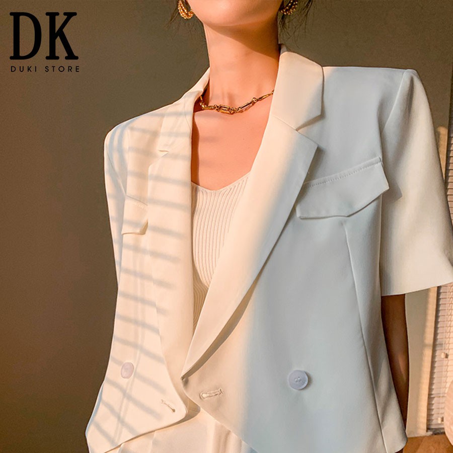 Áo khoác blazer, áo vest blazer nữ dáng lửng màu trắng cực sang choảnh BLU0021 - DUKI STORE