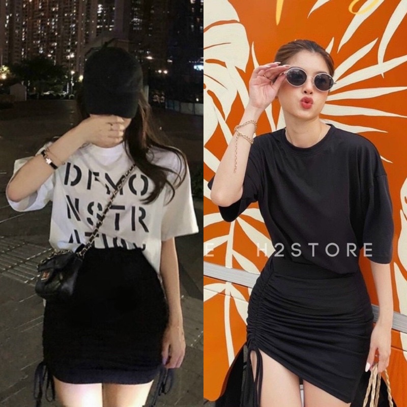 SET ÁO THUN KÈM CHÂN VÁY RÚT DÂY (KÈM VIDEO HÌNH THẬT)