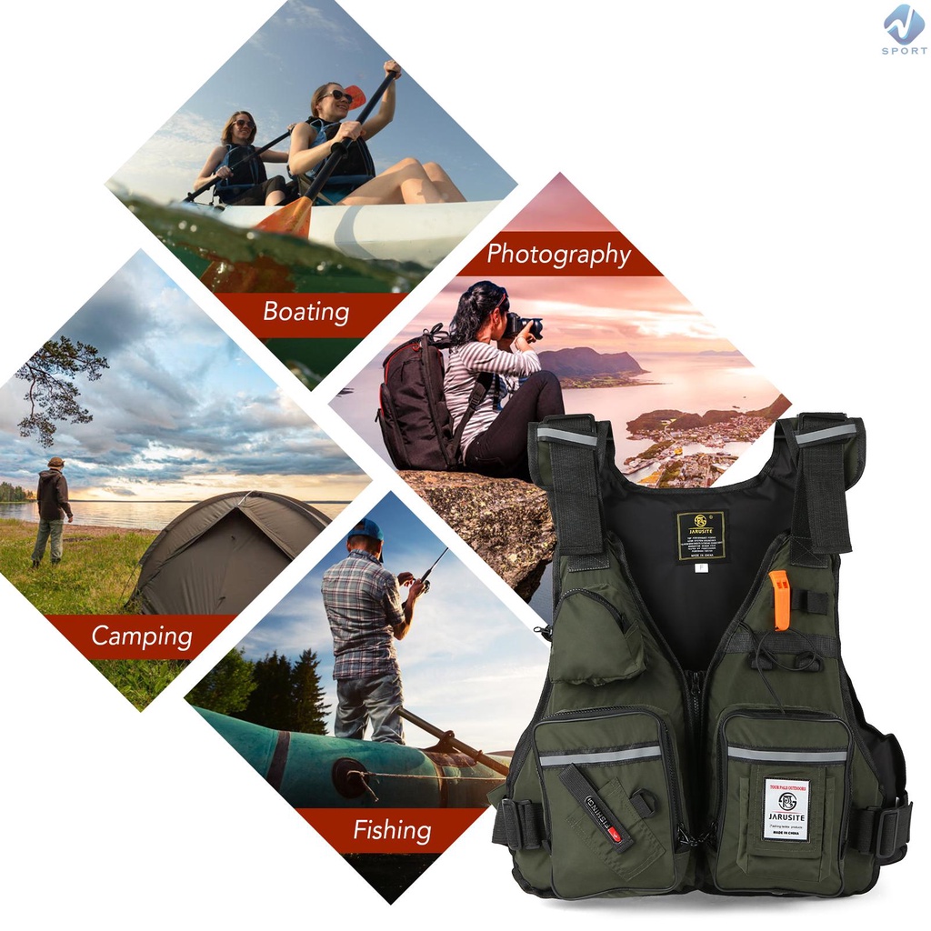 Áo Khoác Phao Nhiều Túi Kèm Giá Đỡ Chai Nước Cho Thuyền Kayak/Câu Cá