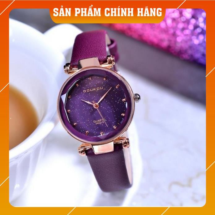 Đồng hồ nữ Doukou 3422 hàng chính hãng dây da mặt sao trời