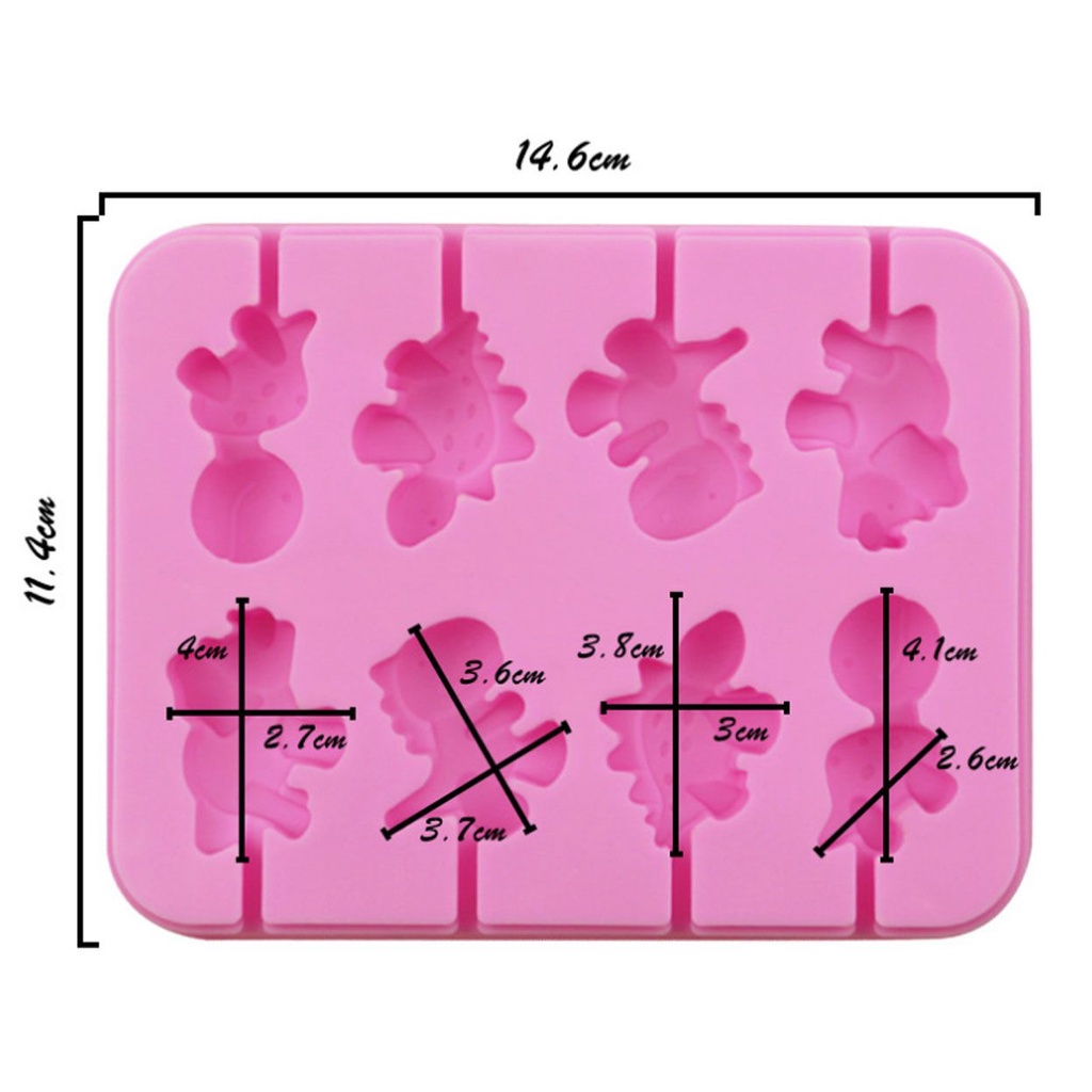 Khuôn silicone làm kẹo mút hình khủng long 8 lỗ DIY kèm 20 que