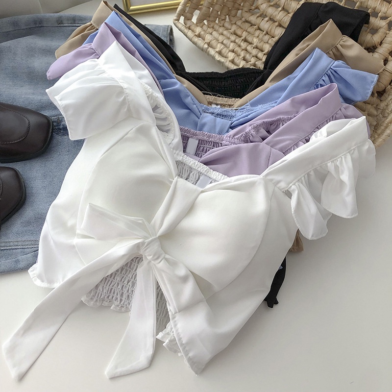 ÁO KIỂU CÁNH TIÊN CÓ MÚT  | Áo Croptop Voan Dây Phối Bèo - Nơ Ngực - AK0024 | steven.factory