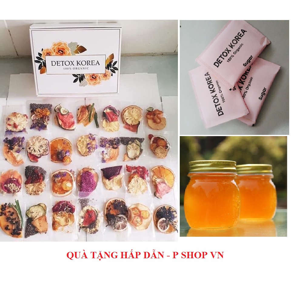 [HỘP VIP] Set Detox Korea trái cây sấy 30 hoặc 45 gói tặng bình My Bottle thủy tinh 500ml kèm 1 hũ mật ong, 3 gói đường