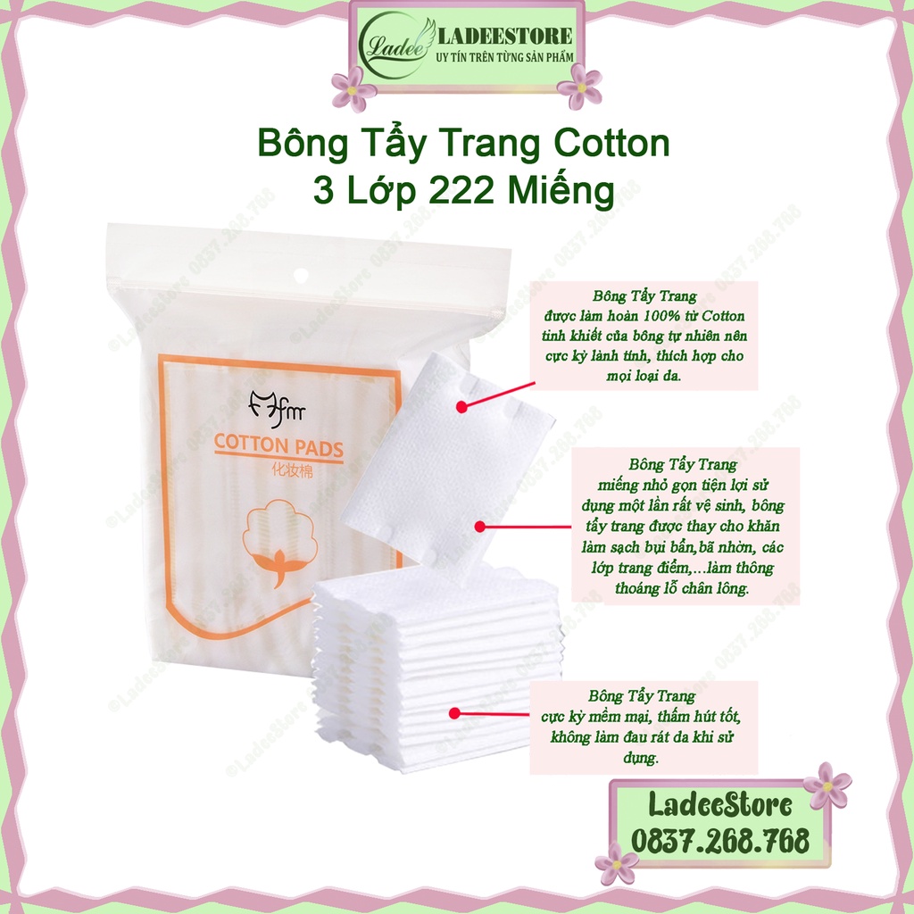 Bông Tẩy Trang 3 Lớp, Cotton Pads 222 Miếng Tẩy Trang Làm Sạch Da