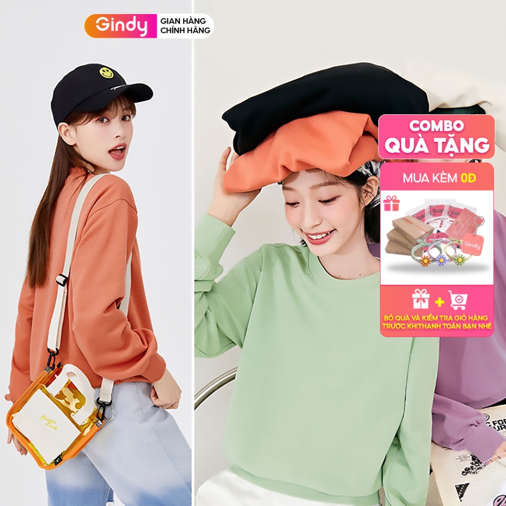 Áo nỉ sweater trơn dài tay GINDY hoodie nam nữ unisex trơn basic form rộng nhiều màu sắc thời trang thu đông A017