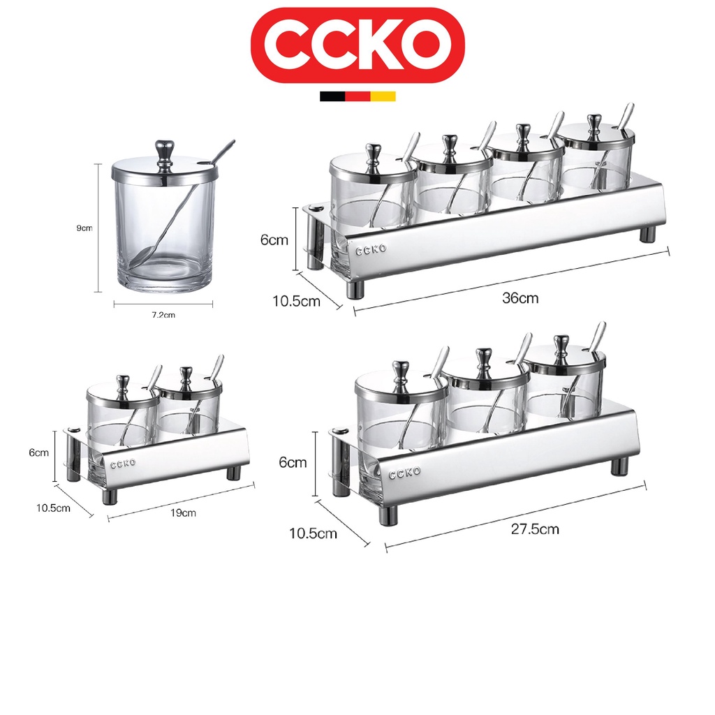 Bộ hũ gia vị thủy tinh nắp inox 304 cao cấp CCKO - CK9983