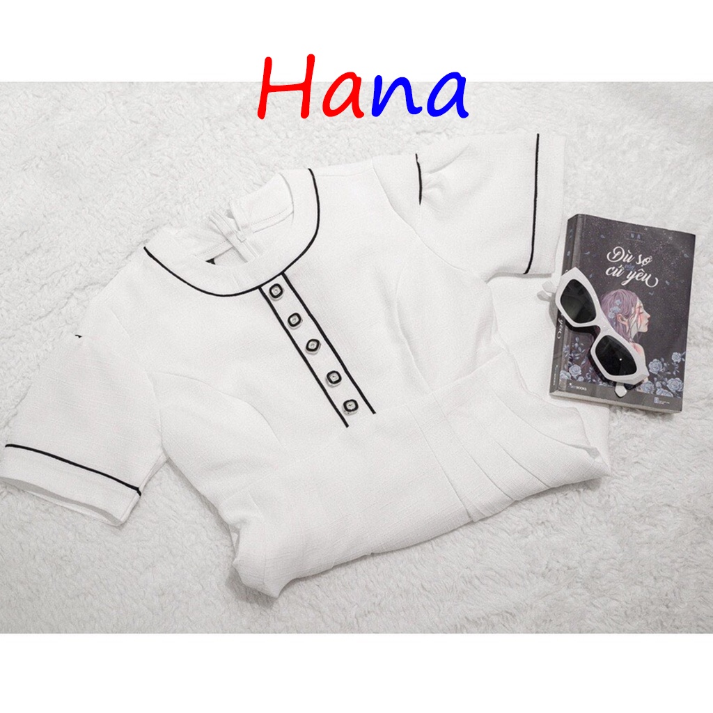 Set Váy Trắng Viền Đen Đơn Giản Siêu Xinh-Hana07