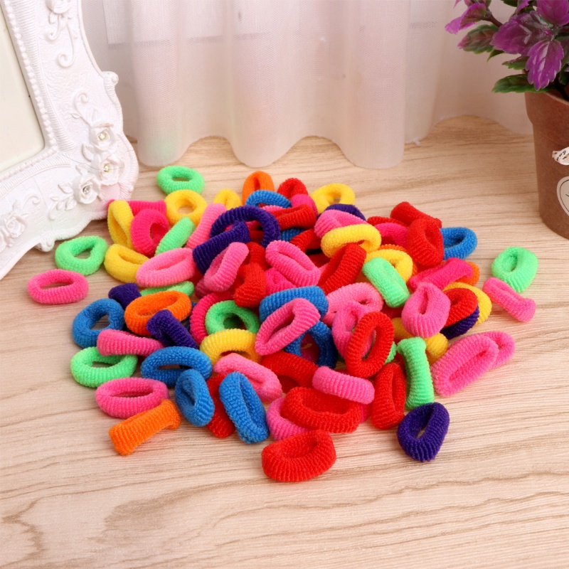 Set 100 Dây Cột Tóc Co Giãn Nhiều Màu Sắc Cho Bé Gái
