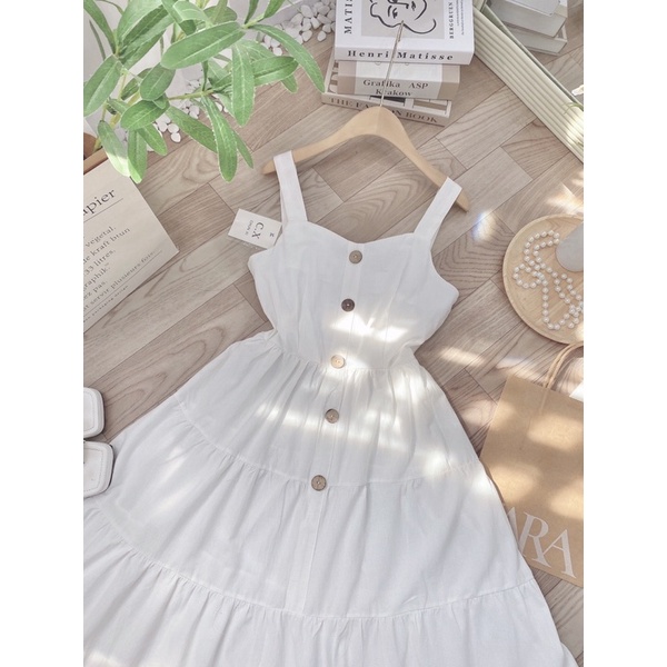 Váy maxi đi biển bèo tầng khuy gỗ siêu hot