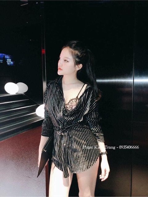 Sơ mi nhung kim tuyến kẻ