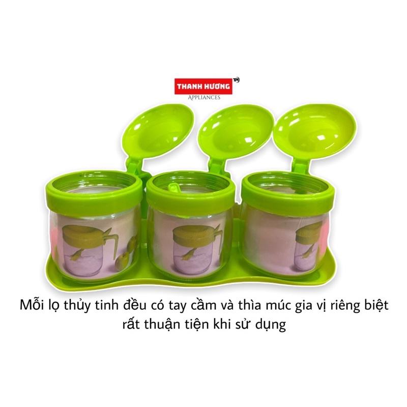 Bộ Đựng Gia Vị 3 Món Thuỷ Tinh Cao Cấp Có Khay Đựng