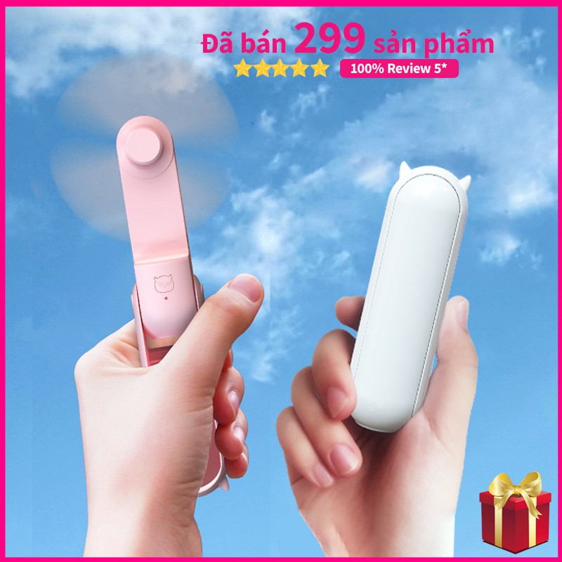 Quạt mini để bàn gấp gọn cầm tay tích điện sạc pin usb kiêm sạc dự phòng-GD238