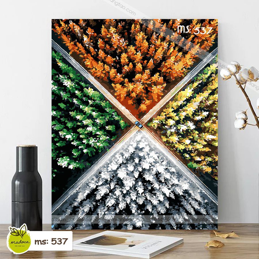 Tranh tô màu 40x50cm có khung giao lộ 4 mùa T537