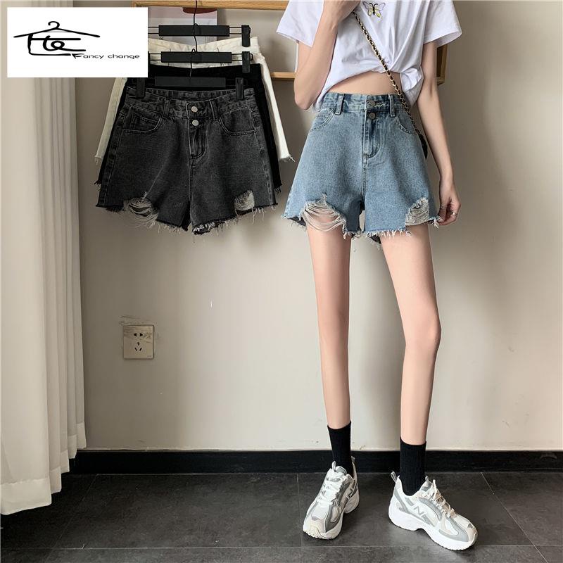 Quần Short Denim Lưng Cao Ống Rộng Phong Cách Hàn Quốc Dành Cho Nữ